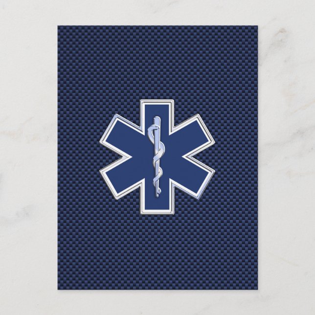 Star of Life Paramedic EMS auf blauem Kohlenstofff Postkarte (Vorderseite)
