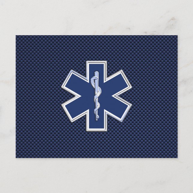Star of Life Paramedic EMS auf blauem Kohlenstofff Postkarte (Vorderseite)