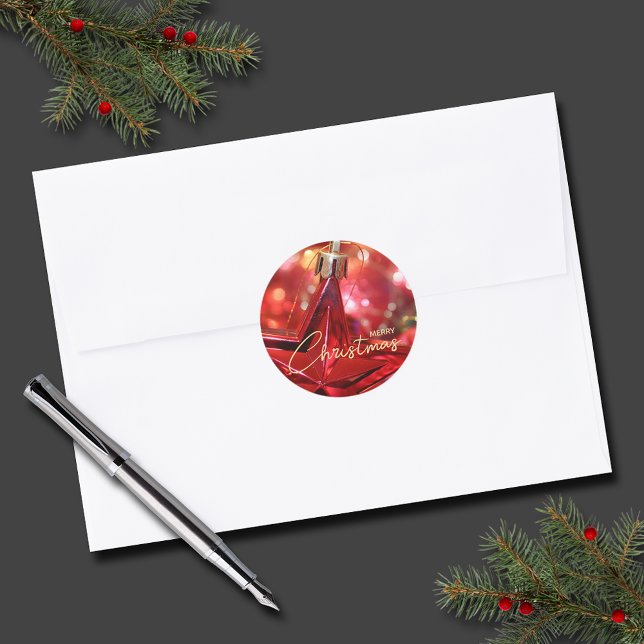 Star Ornament Weihnachten Klein Runder Aufkleber (Star Ornament Christmas Small 1-1/2" Round Stickers (3" also available))