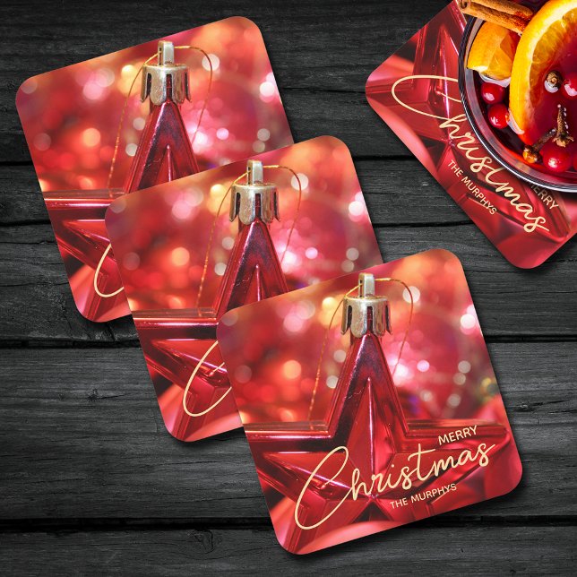 Star Ornament Weihnachten Rechteckiger Pappuntersetzer (Order in sets of 6 coasters.)