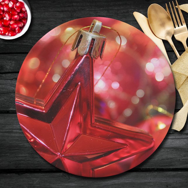 Star Ornament Weihnachtsfeiertag Pappteller (Order in sets of 8 plates - choose small 7" or large 9" (matching napkins in our collection.))