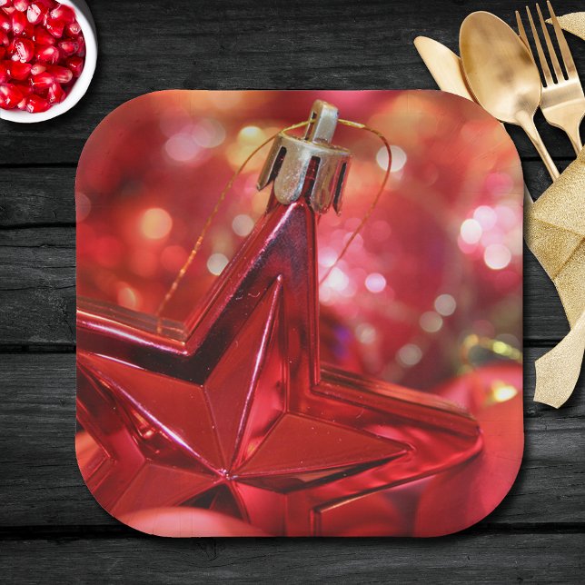 Star Ornament Weihnachtsfeiertag Pappteller (Order in sets of 8 plates - choose small 7" or large 9" (matching napkins in our collection.))