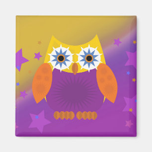 Star Owl - Gelborange Lila Magnet