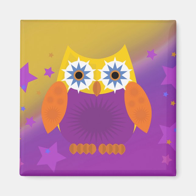 Star Owl - Gelborange Lila Magnet (Vorne)