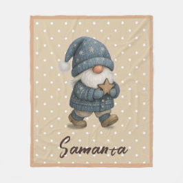 Star pattern gnome blue beige name fleecedecke