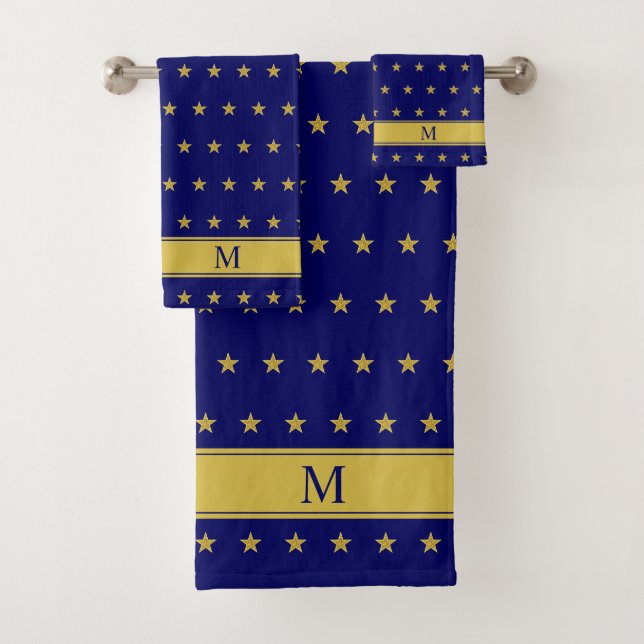 Star Pattern & Monogram für Golden und Navy Blue Badhandtuch Set (Insitu)