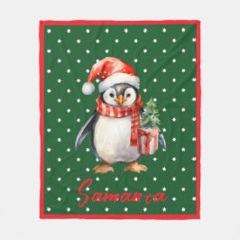Star pattern penguin green red name fleecedecke