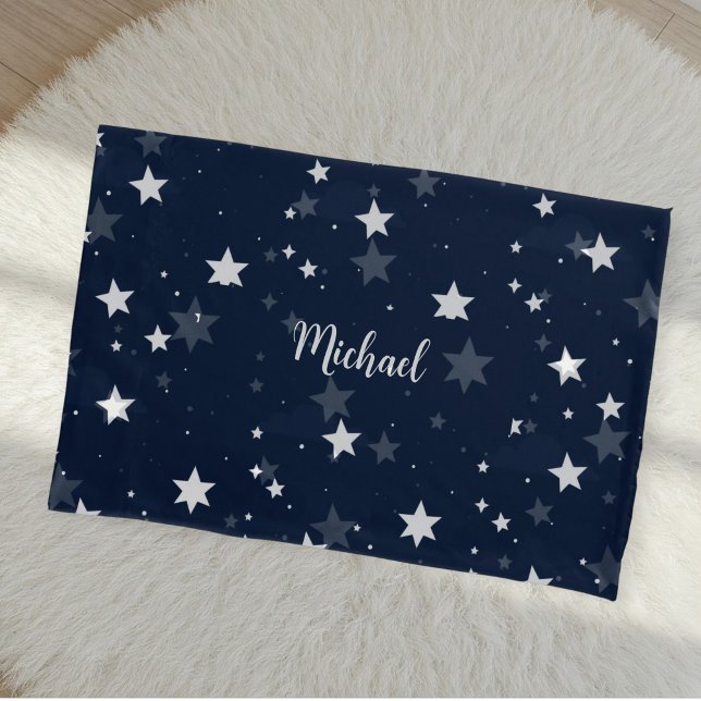Star Pattern Pillow Cover with Custom Name - Blue  (Von Creator hochgeladen)