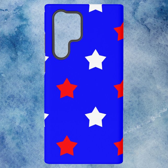 Star Pattern Rot Weiß und Blau Samsung Galaxy Hülle (A phone case with a pattern of red and white stars on a blue background.)