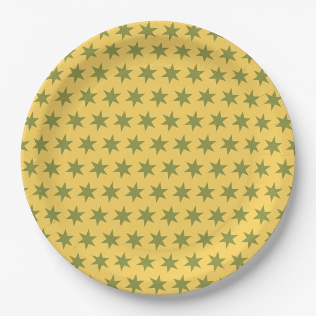 Star Pattern Trending Colors Gold Green Yellow Pappteller (Vorderseite)