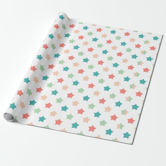 Star Patterns: Red, Green, Blue, and Peach Delight Geschenkpapier (Ungerollt)