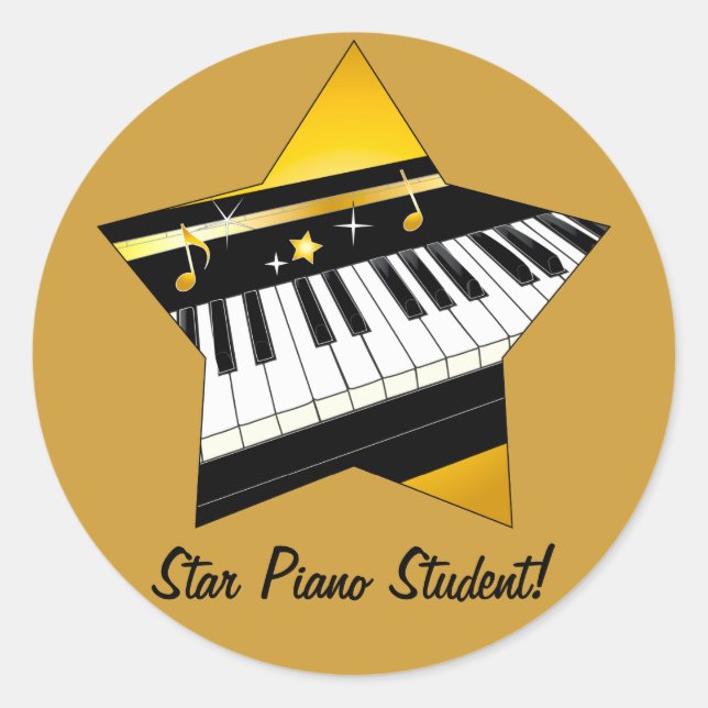 Star Piano Student Runder Aufkleber (Vorderseite)