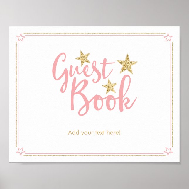 Star Pink Gold Glitzer Baby Showbuchsignatur Poster (Vorne)