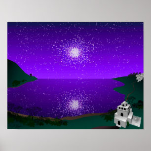 "Star Port" - Star Cluster über Alien Landscape Poster