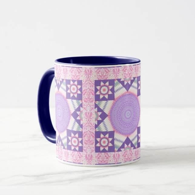 Star Quilt Square Pink Art Tassen Cup (Vorderseite Links)