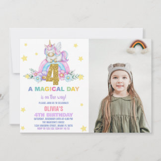 Star Rainbow Unicorn Geburtstagseinladungen mit Fo Einladung