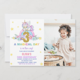 Star Rainbow Unicorn Geburtstagseinladungen mit Fo Einladung