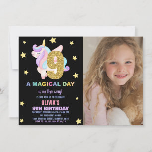 Star Rainbow Unicorn Geburtstagseinladungen mit Fo Einladung
