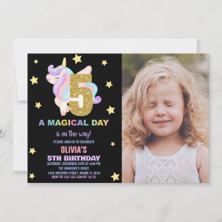 Star Rainbow Unicorn Geburtstagseinladungen mit Fo Einladung