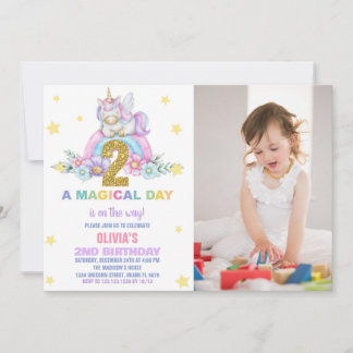 Star Rainbow Unicorn Geburtstagseinladungen mit Fo Einladung