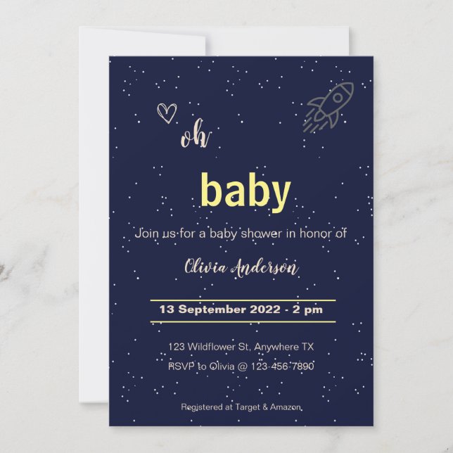 Star Rocket Out of the World Baby Shower Einladung (Vorderseite)