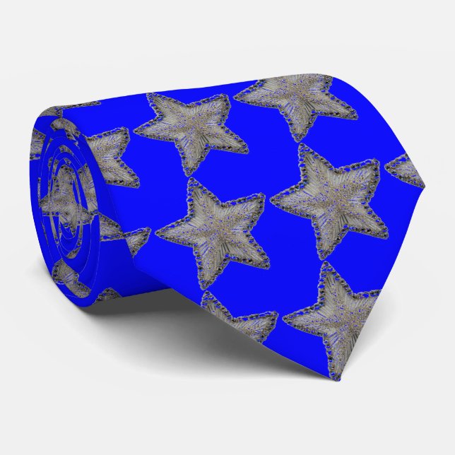 Star Sequin Print Necktie auf Blue Krawatte (Gerollt)
