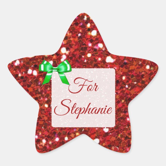 Star Shaped Red Glitzer Weihnachtsgeschenk Tag Stern-Aufkleber (Vorderseite)