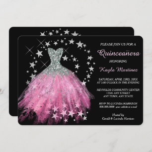 Star Shimmer Hell Rosa Quinceanera Einladung
