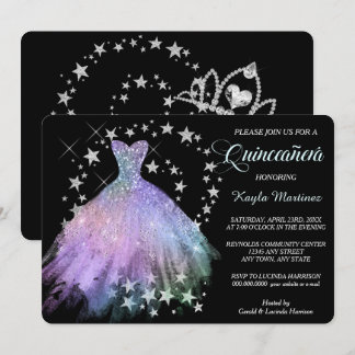 Star Shimmer Lavender Blue Quinceanera Einladung