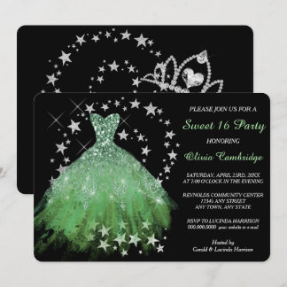 Star Shimmer Spring Green 16 . Geburtstag Einladun Einladung