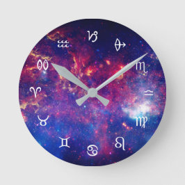 Star Signs: astrology symbols against galaxies Runde Wanduhr