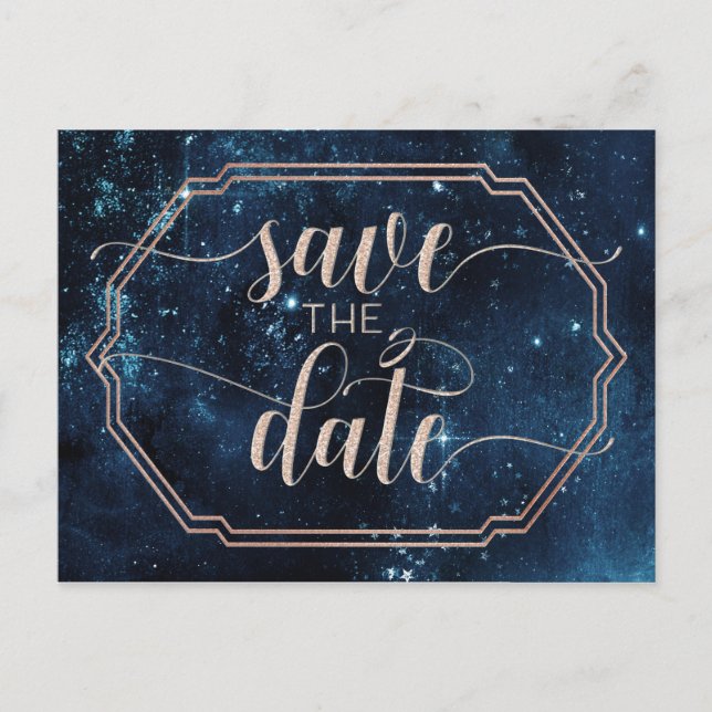 Star Sky Celestial Galaxy Wedding Save the Date Ankündigungspostkarte (Vorderseite)