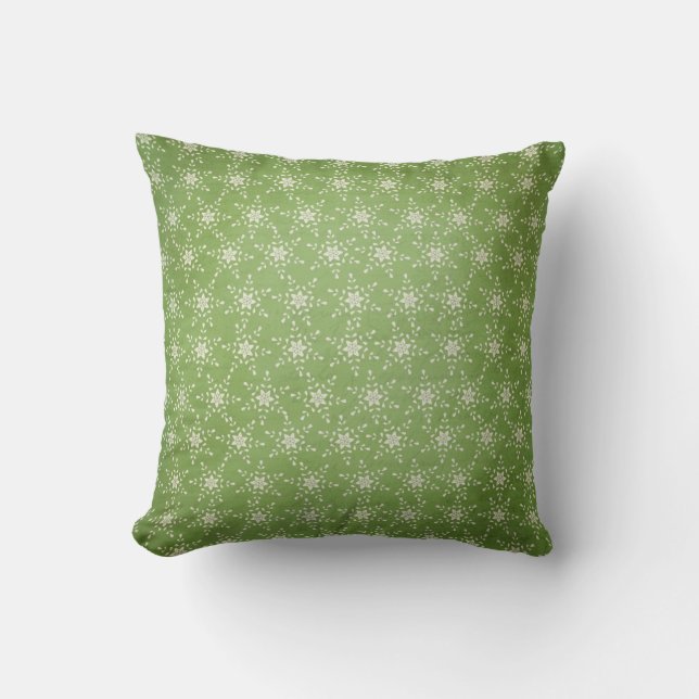Star Snowfloakes auf Green Holiday Throw Kissen (Vorderseite)