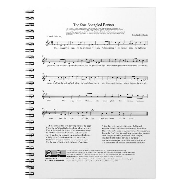 Star-Spangled Banner National Anthem Music Sheet Notizblock (Vorderseite)