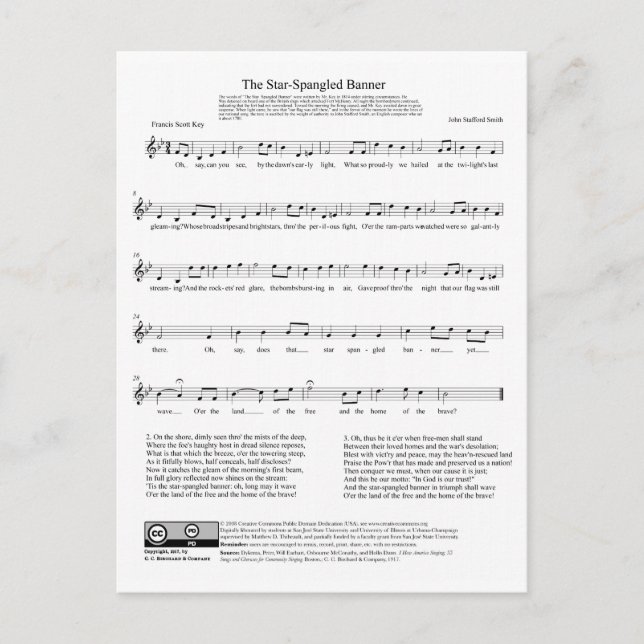 Star-Spangled Banner National Anthem Music Sheet Postkarte (Vorderseite)