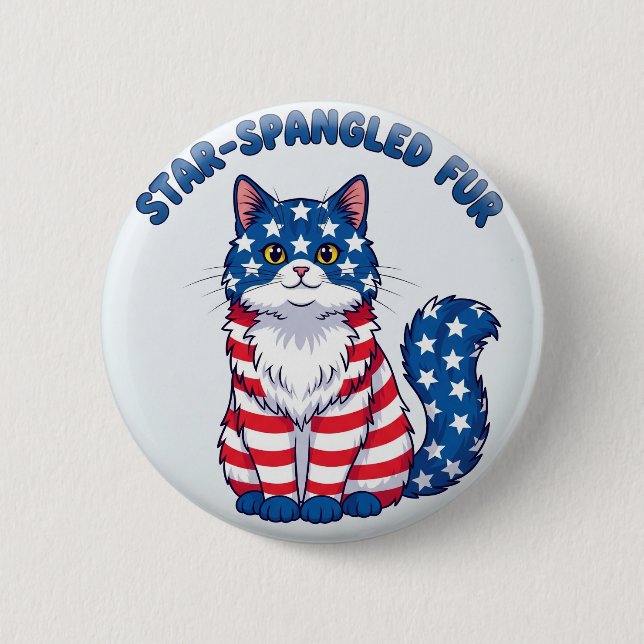 Star-Spangled Fur - Patriotic Cat Button (Vorderseite)