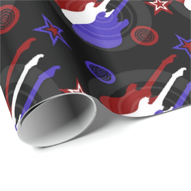 Star Spangled Gitarrenmuster Geschenkpapier (Rolleneckpunkt)