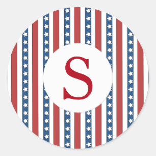 Star Spangled Patriotic Custom Initial Monogram Runder Aufkleber