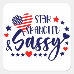 Star Spankled and Sassy American Flag Herz Quadratischer Aufkleber