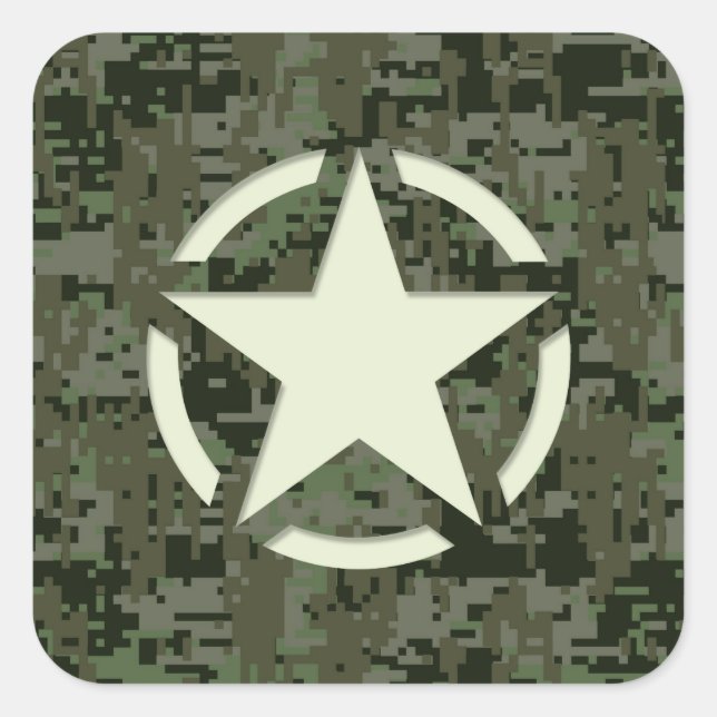 Star Stencil Digital Woodland Quadratischer Aufkleber (Vorderseite)