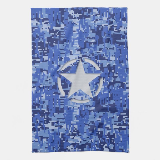 Star Stencil Retro Navy Blue Camouflage Geschirrtuch (Vertikal)