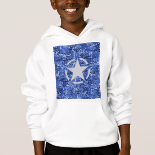Star Stencil Retro Navy Blue Camouflage Hoodie