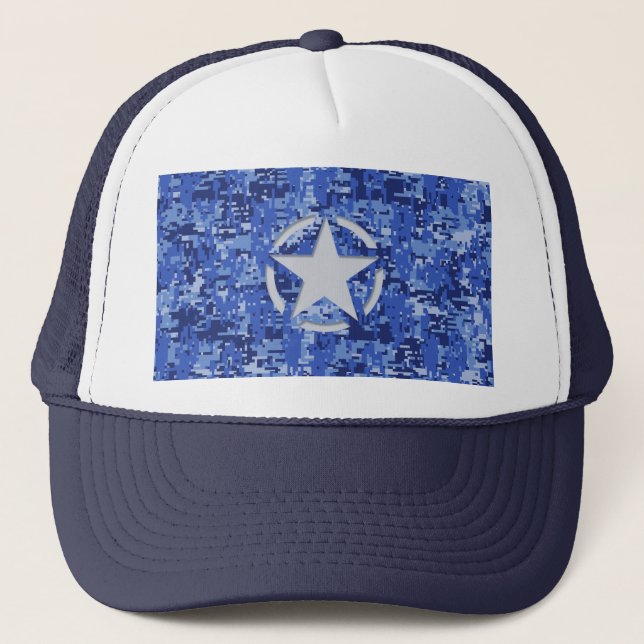 Star Stencil Retro Navy Blue Camouflage Truckerkappe (Vorderseite)