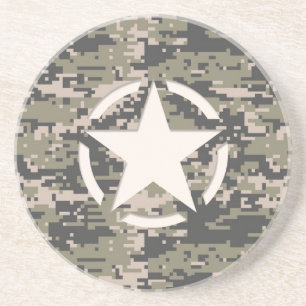 Star Stencil Tag Decal Style Khaki Camouflage Getränkeuntersetzer