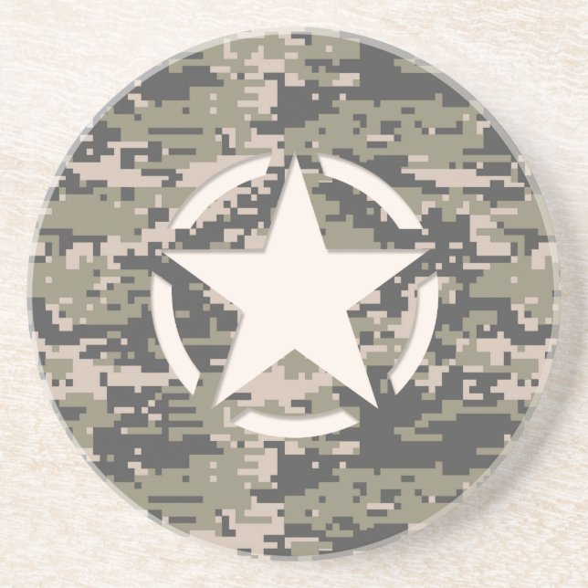 Star Stencil Tag Decal Style Khaki Camouflage Getränkeuntersetzer (Vorne)