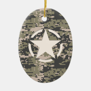 Star Stencil Tag Decal Style Khaki Camouflage Keramik Ornament