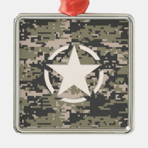 Star Stencil Tag Decal Style Khaki Camouflage Silbernes Ornament