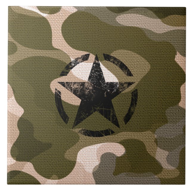 Star Stencil Vintag auf Camouflage Fliese (Vorderseite)