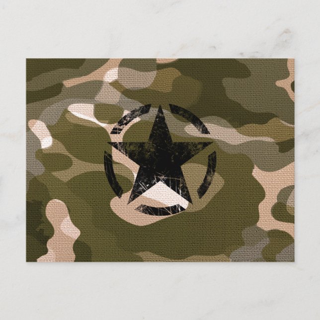 Star Stencil Vintag auf Camouflage Postkarte (Vorderseite)