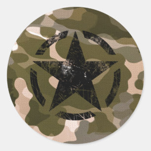 Star Stencil Vintag auf Camouflage Runder Aufkleber
